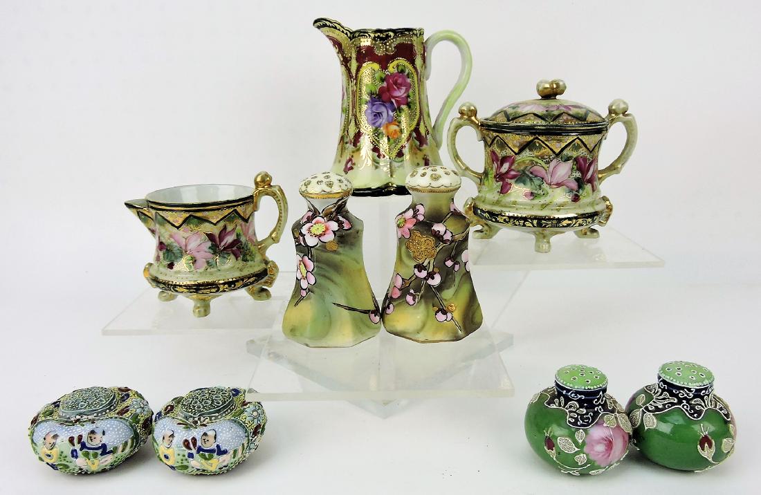 Nippon lot; pitcher, cream & sugar, and: 3 pair shakers