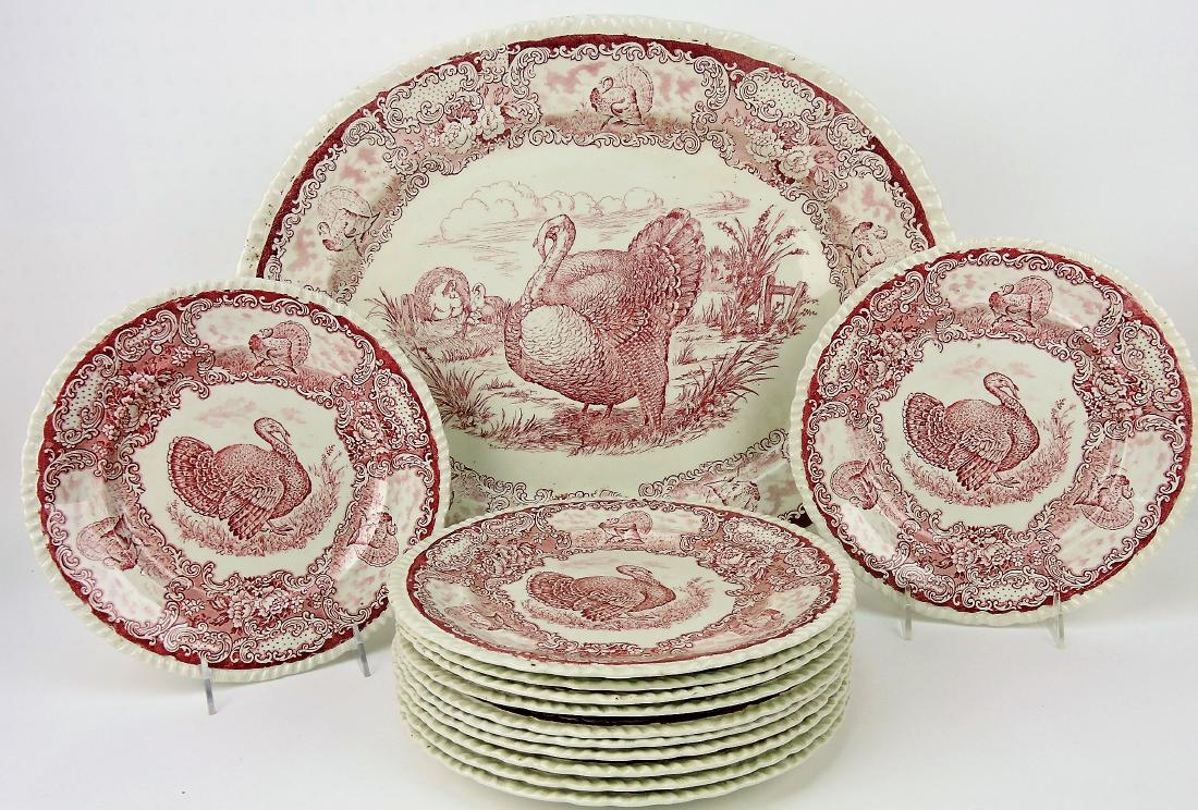 Red transfer Staffordshire turkey platter (1 of 2)