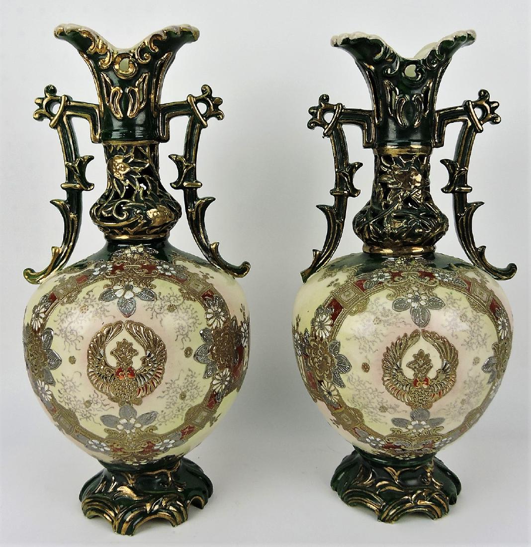 Nippon style pair of 17" vases,: various condition