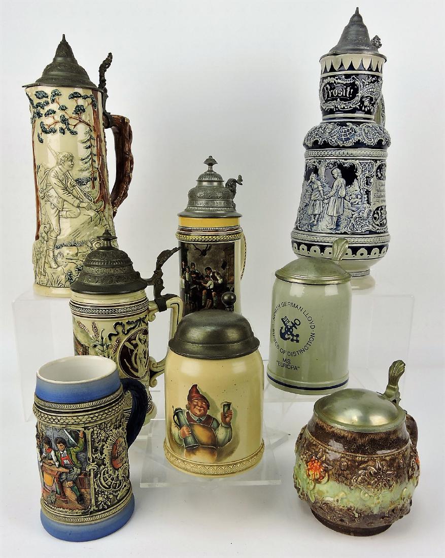 German stein lot of 8, 5 1/2" to 15" (1 of 1)