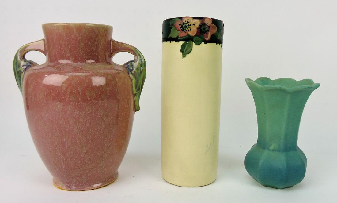 Art pottery lot of 3 vases; Roseville, (1 of 1)
