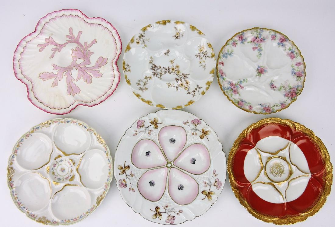 Porcelain lot of 6 oyster plates, various (1 of 1)