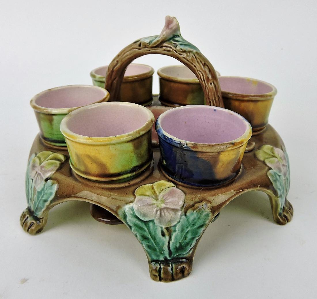 Majolica egg cup holder and 6 egg (1 of 1)