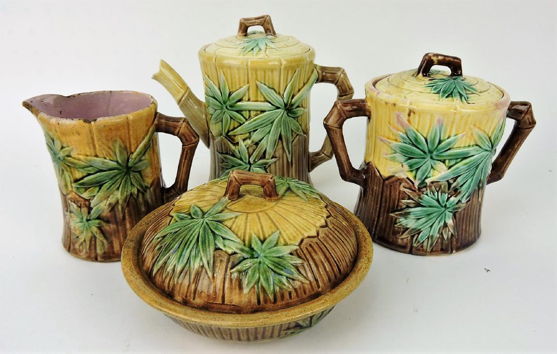 Etruscan majolica bamboo 4 piece: table set, various condition