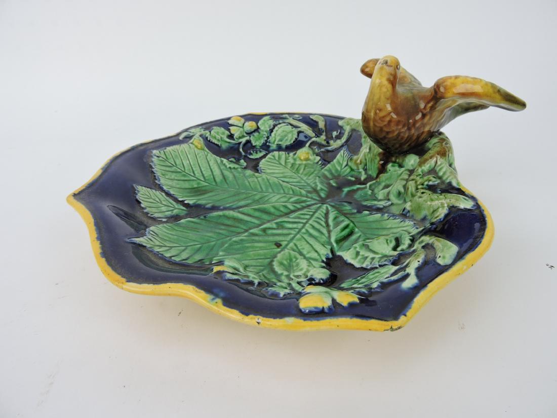 Majolica cobalt leaf tray with bird (1 of 1)