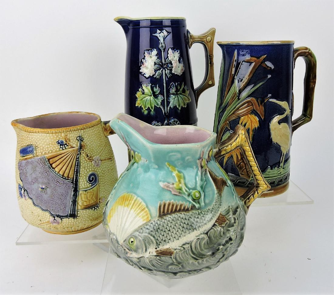 Majolica lot of 4 pitchers, 6" to 8 1/2", (1 of 1)
