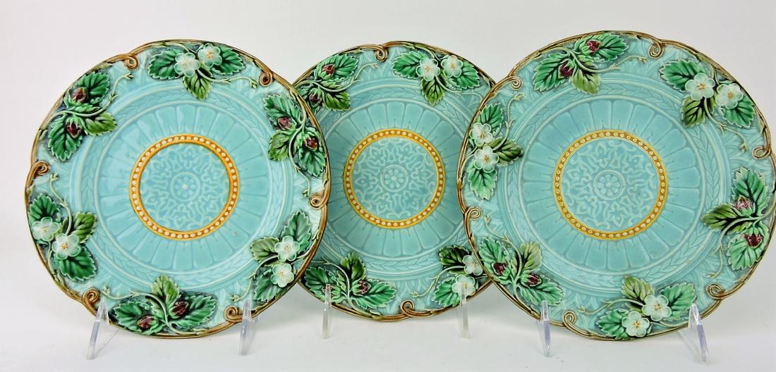 Sarreguemines majolica set of 3 - 8": strawberry plates