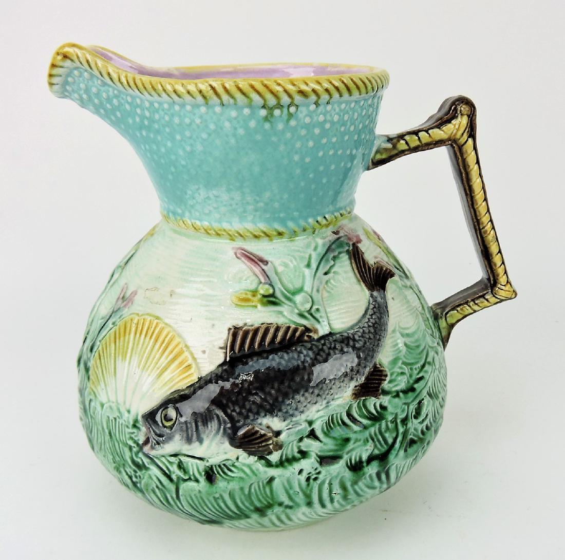 Majolica fish on waves pitcher, 8 3/4" (1 of 1)