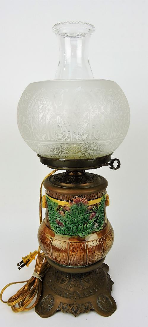 Majolica lamp, 20": .