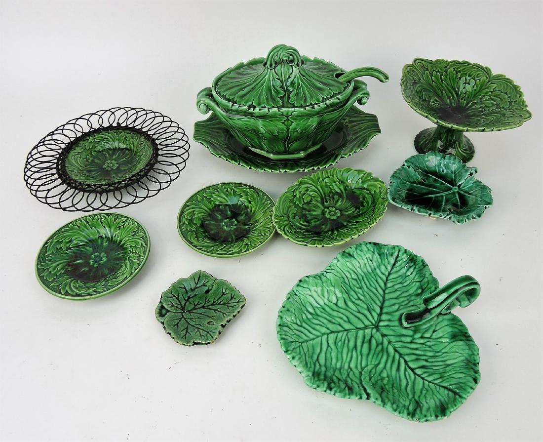 Majolica dark green lot of 9 assorted (1 of 1)