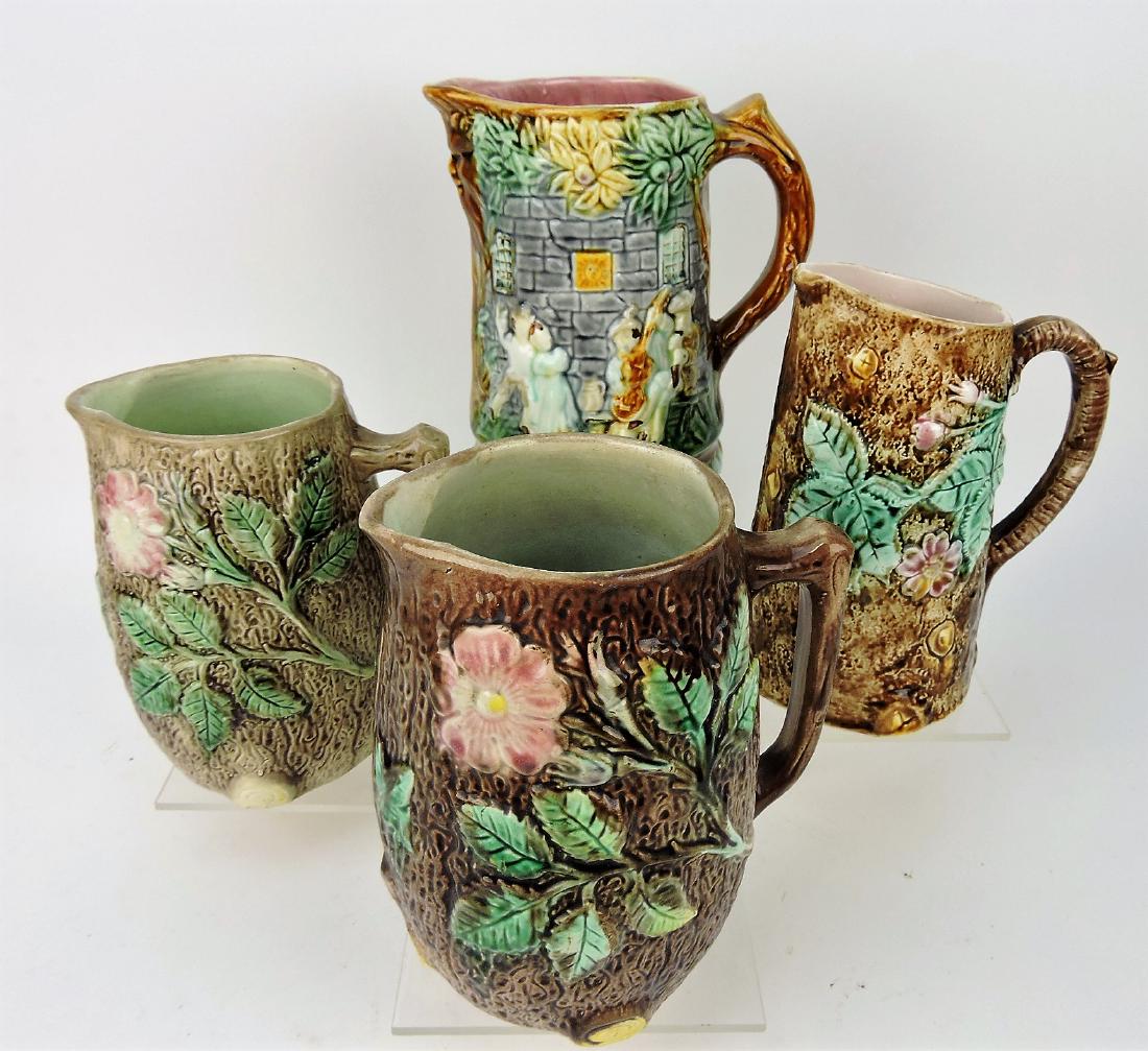 Majolica lot of 4 pitchers, 7" to 8 1/4", (1 of 1)
