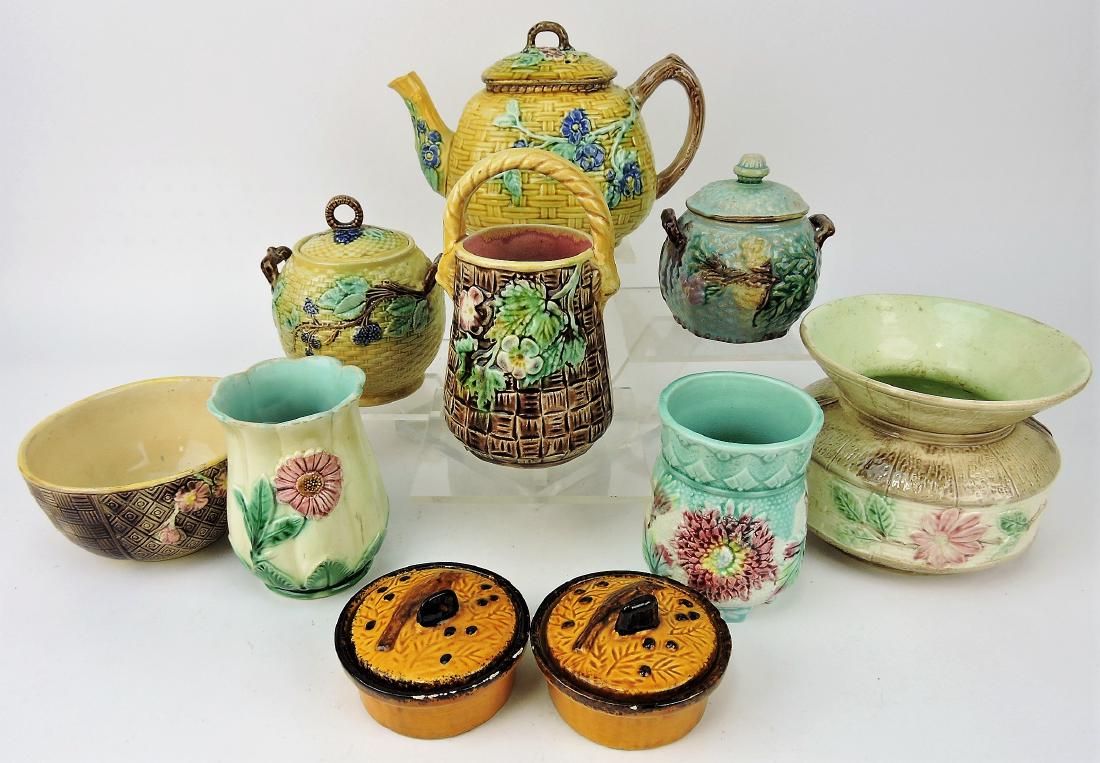 Majolica lot of 10 assorted pieces, (1 of 1)
