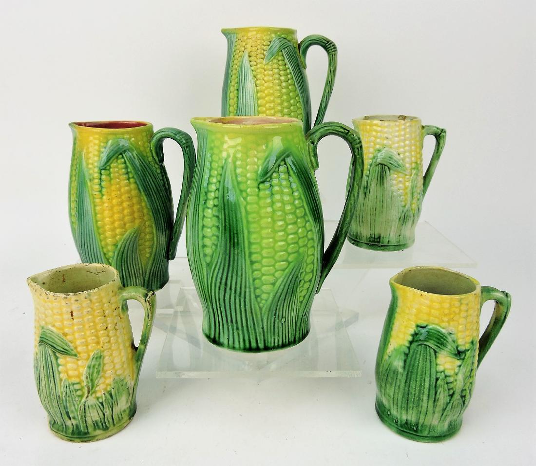 Majolica lot of 6 corn pitchers, various (1 of 1)