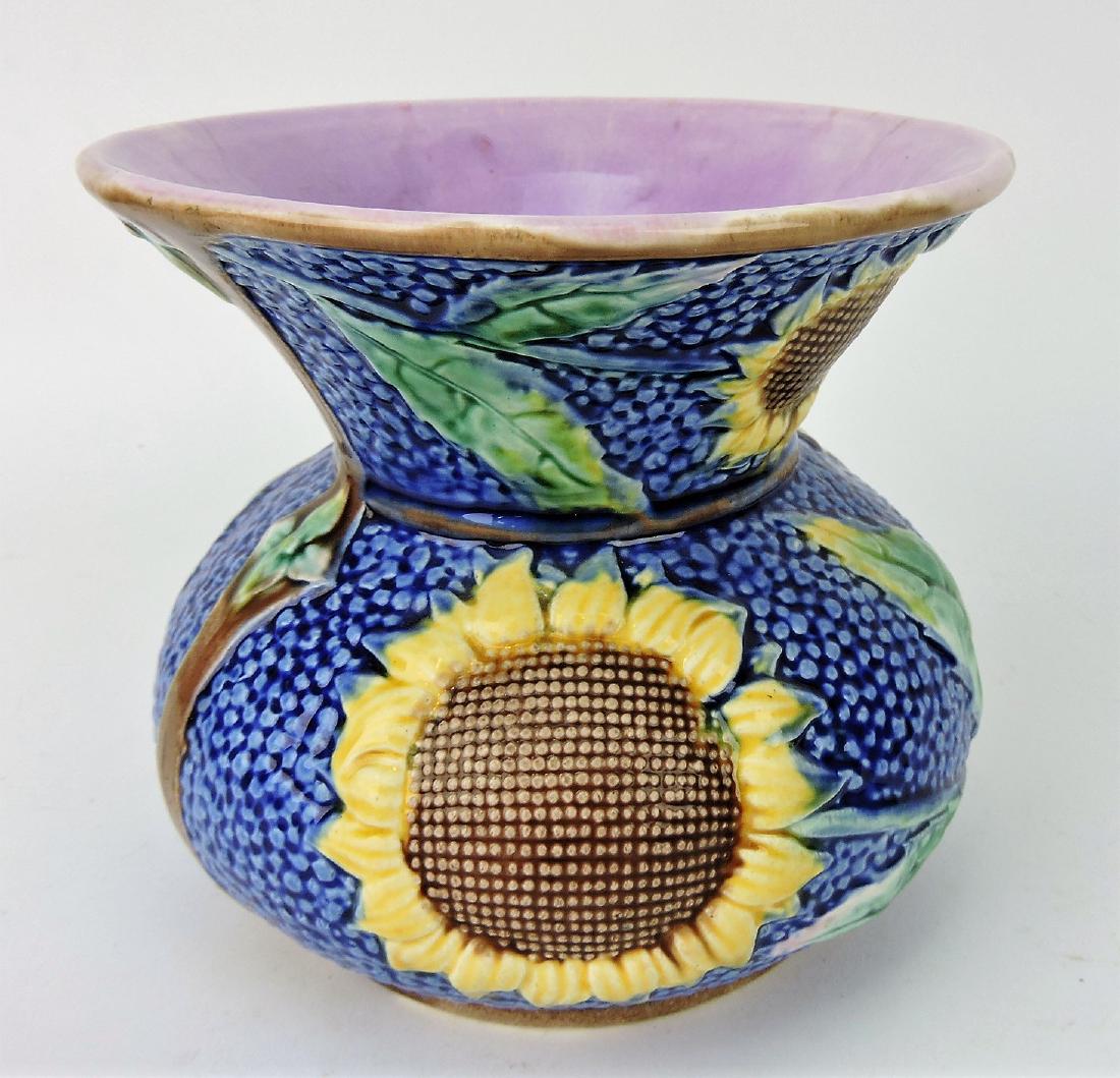 Etruscan majolica cobalt sunflower: spittoon, great color, hairline