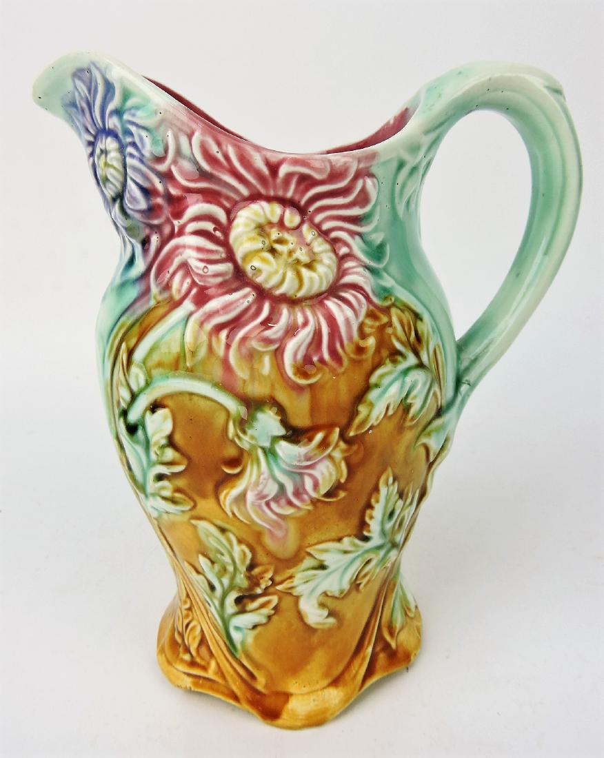 Onnaing French majolica floral 8": pitcher
