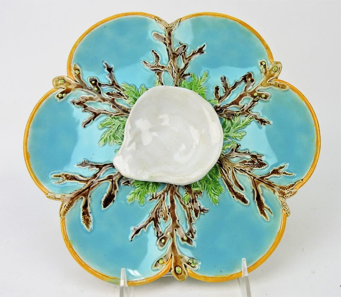 George Jones majolica 6 well oyster: with raised center shell, 10"