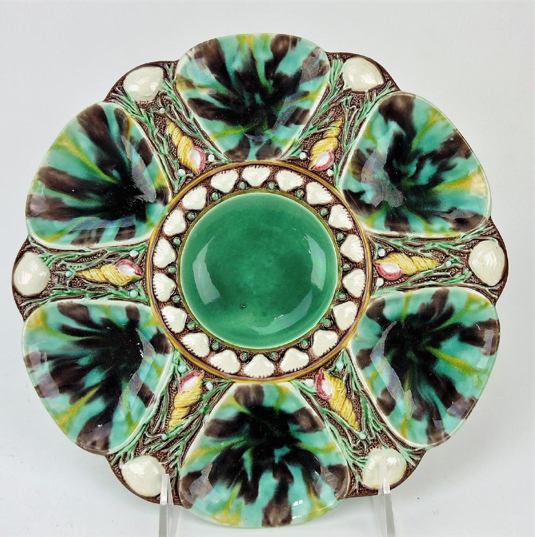 Minton majolica 6 well mottled: oyster plate, 9"