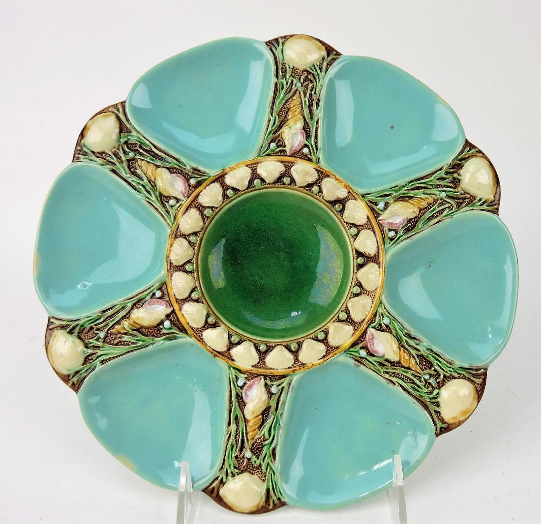 Minton majolica 6 well seamist: green oyster plate, 9"