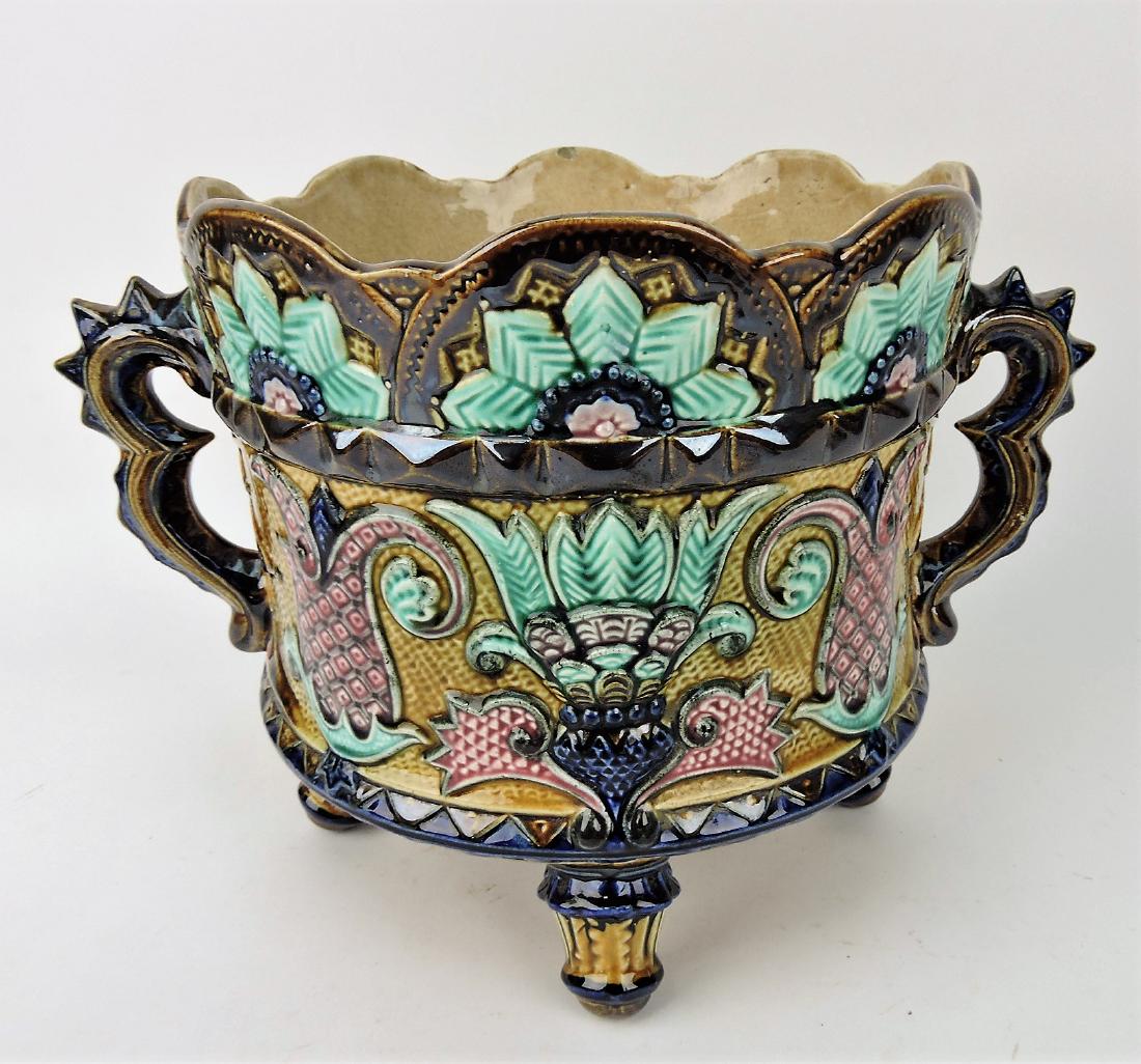 Majolica footed jardiniere with two (1 of 1)