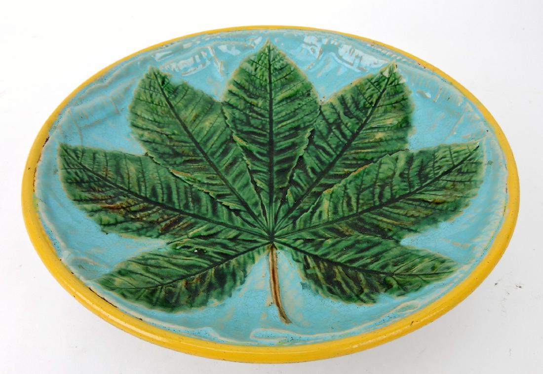 George Jones majolica turquoise: chestnut compote, 9", minor wear