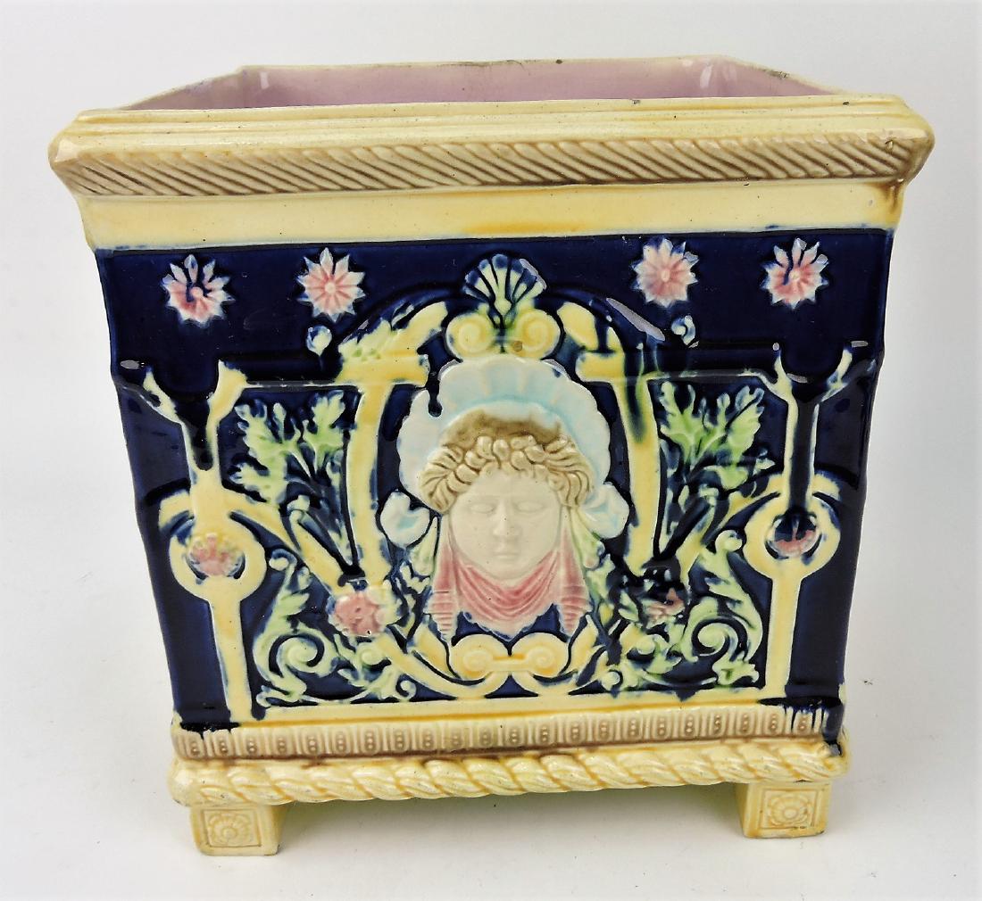 Majolica cobalt square cachepot with (1 of 1)