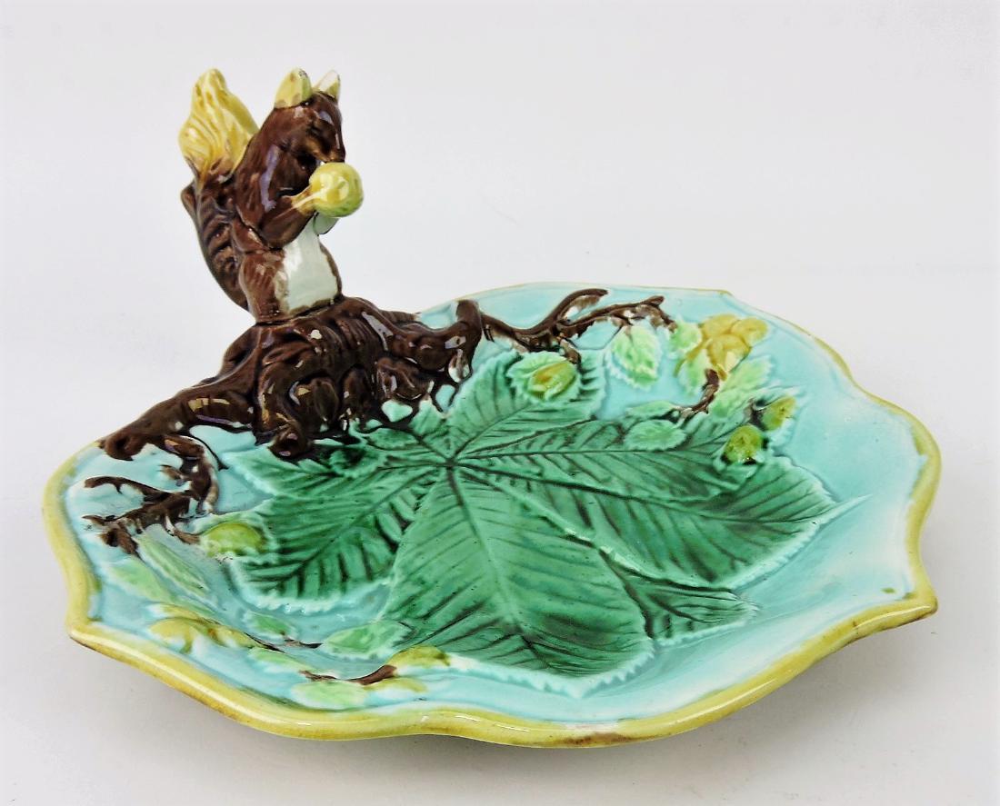 Majolica squirrel handled nut tray, (1 of 1)