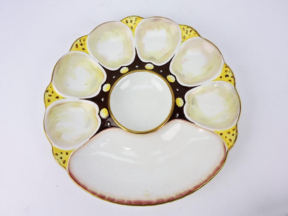Minton majolica oyster plate with: cracker well