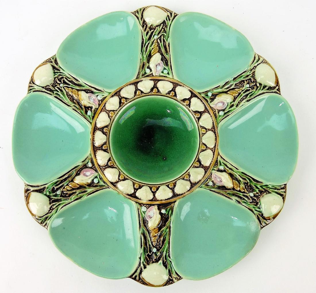 Minton majolica six well seamist: oyster plate, 9"