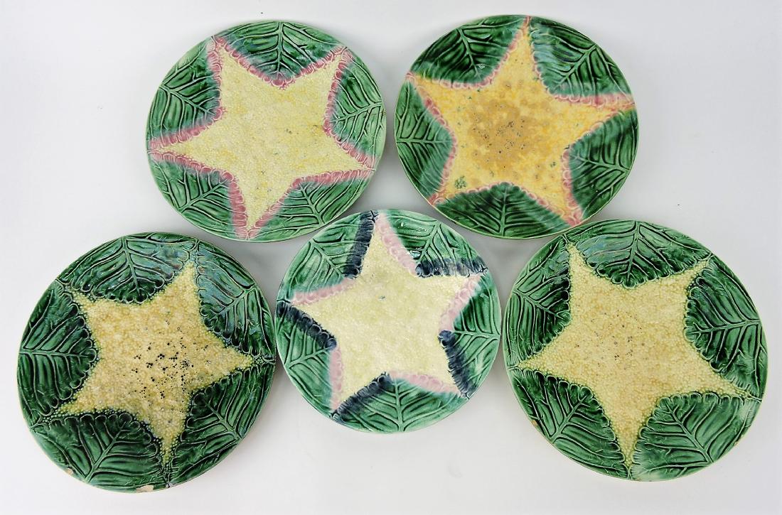 Etruscan Majolica lot of 5 cauliflower: plates, various condition