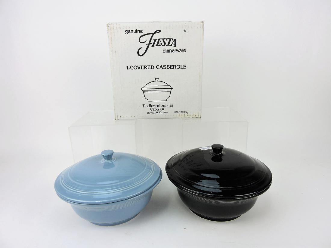 Fiesta Post 86 lot of 3 casseroles;: 2 black, 1 periwinkle