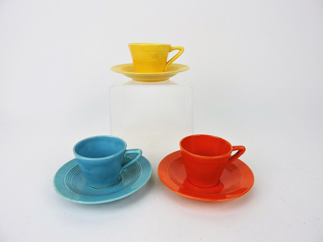 Fiesta Harlequin lot of 3 demitasse: cups & saucers; red, yellow, turquoise