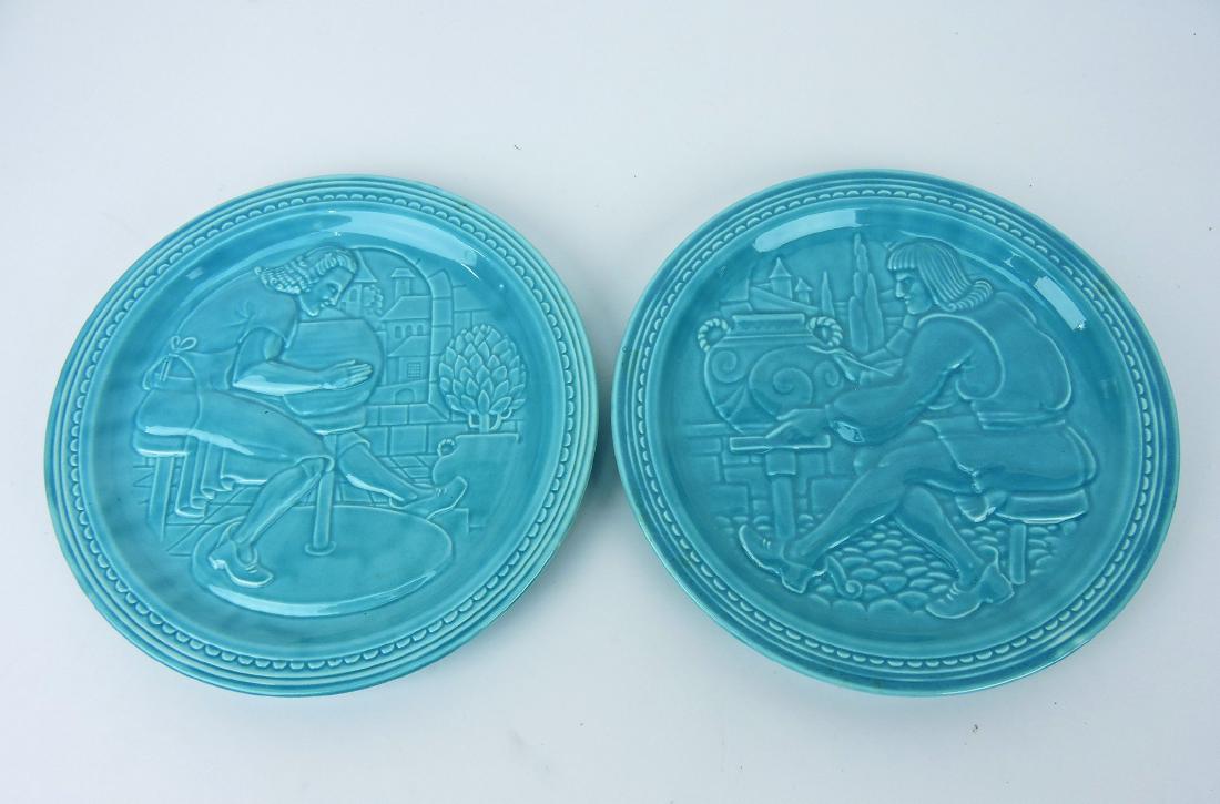 Fiesta World's Fair potter plates,: pair turquoise