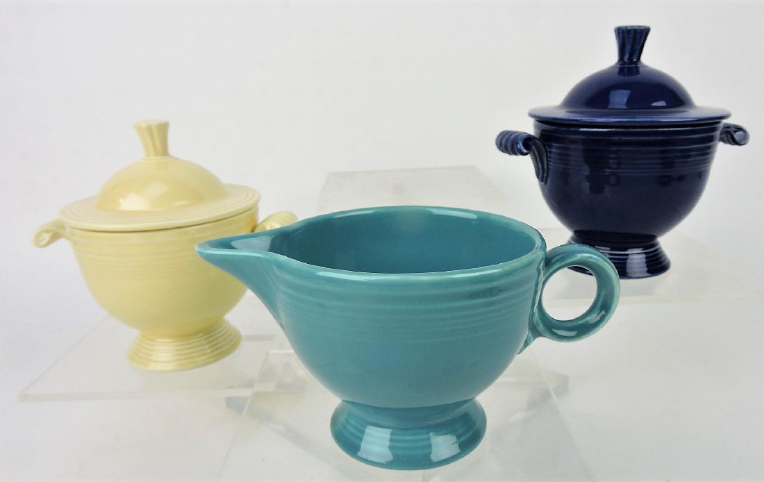 Fiesta cream & sugar group,: mixed colors, 2 sugars, 1 creamer