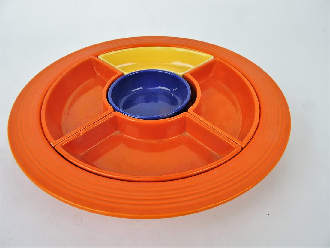 Fiesta relish tray, red tray (nick), (1 of 1)