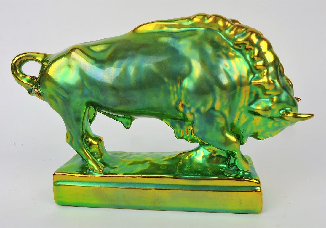 Zsolnay Pottery bull, 9 1/2"l: .