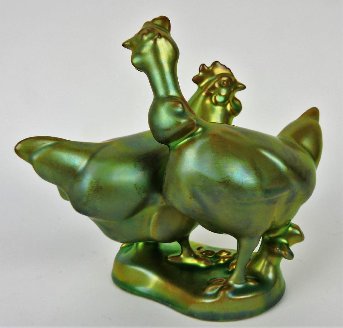 Zsolnay Pottery pair of chickens,: 5 1/2"