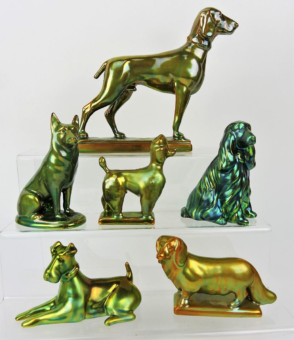 Zsolnay Pottery lot of 6 dogs: .