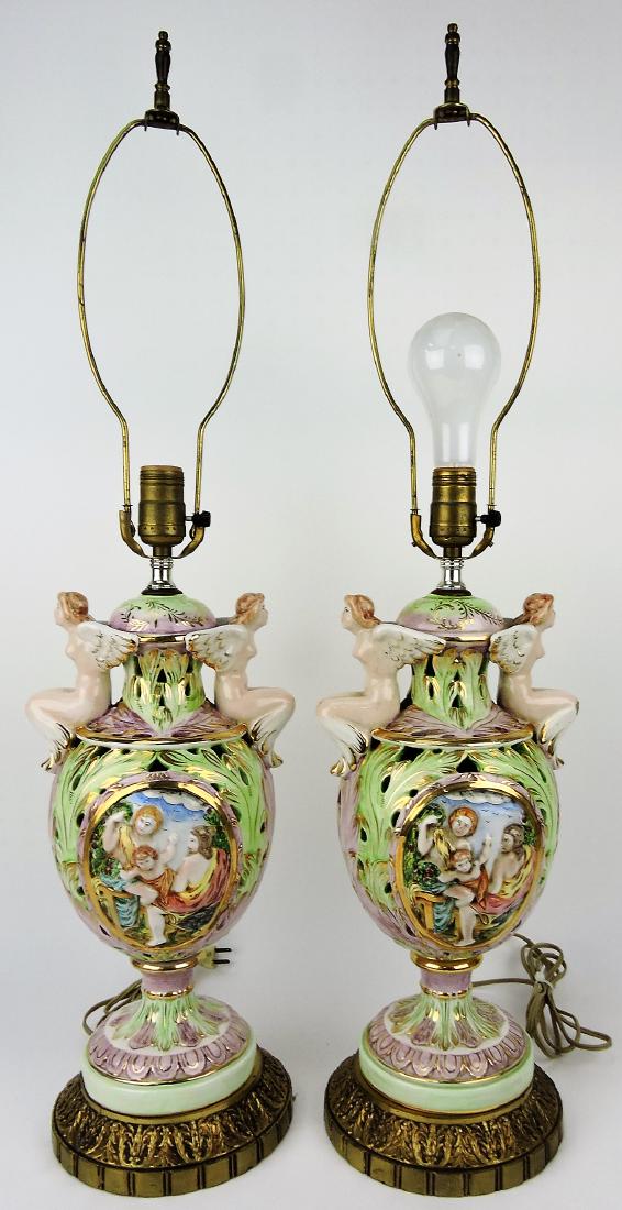 Capodimonte pair of table lamps, (1 of 2)