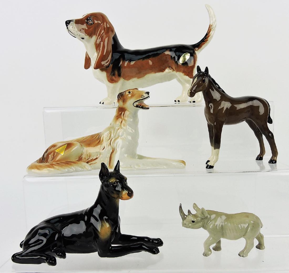 Porcelain animal figures lot of 5,: Beswick, Royal Dux, Royal Doulton, Hutchenreuther, 2" to 5"