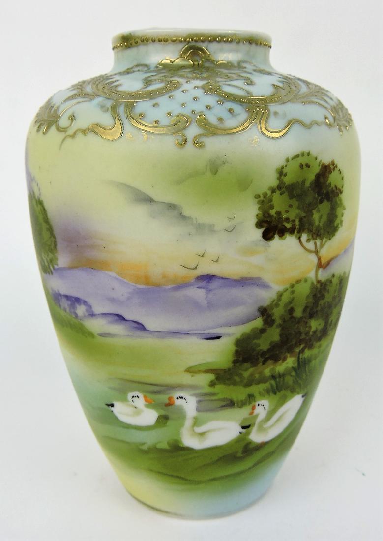 Nippon vase with swans, 6 1/2": .