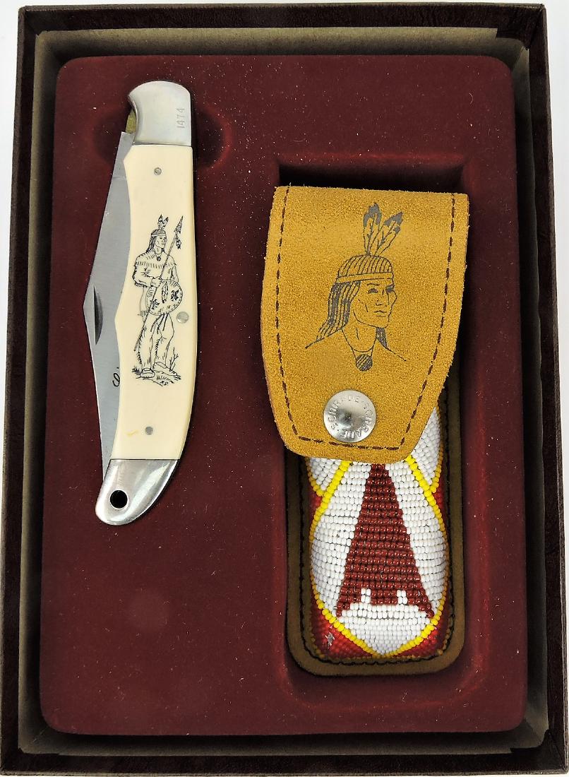Schrade "Lance Scrimshaw" knife: with beaded sheath