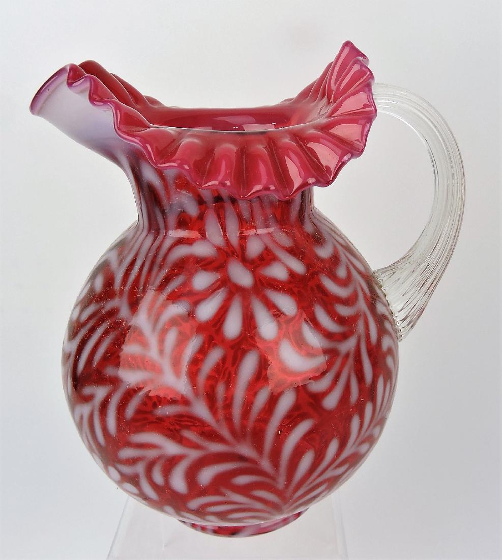 Cranberry opalescent daisy and: fern water pitcher, 9 1/2"
