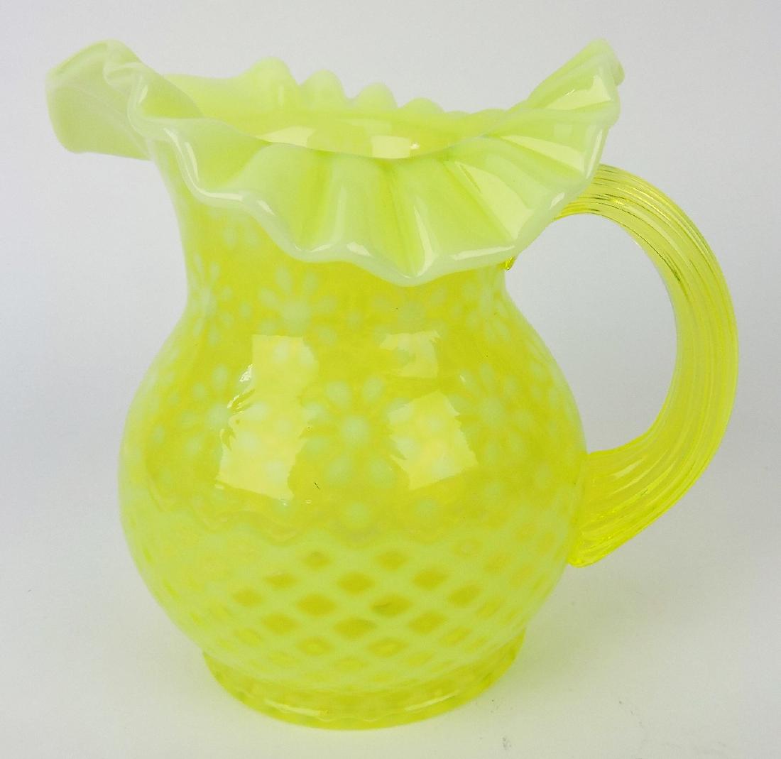 Vaseline opalescent daisy and: lattice 6 1/2" pitcher