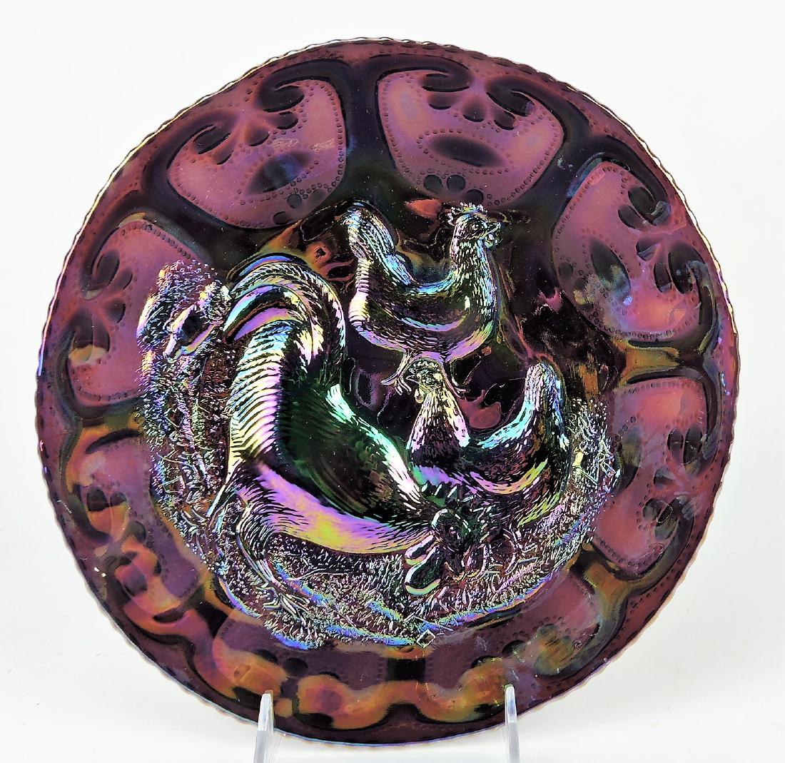 Singleton Baily carnival glass: barnyard plate, 11"