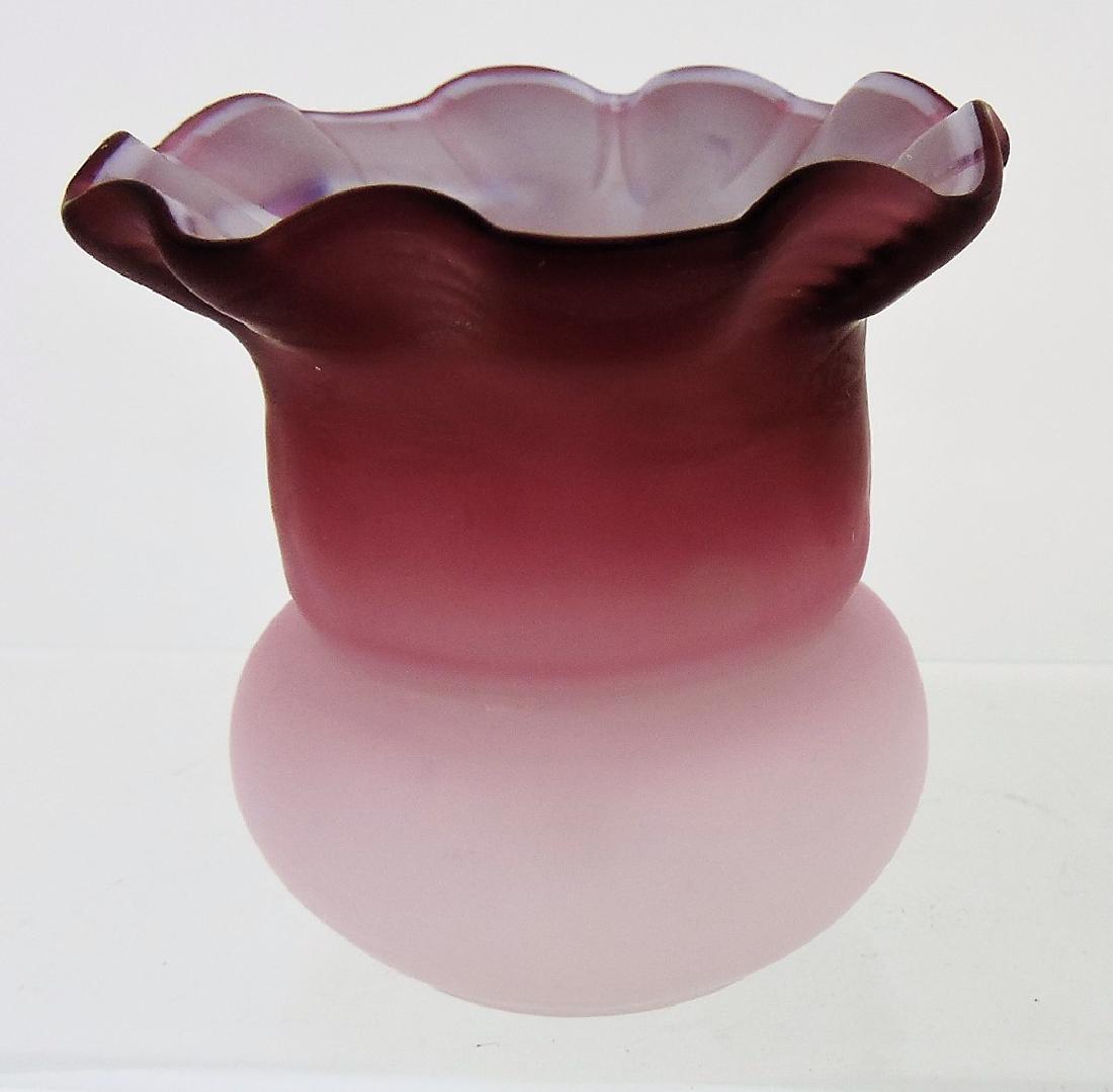 Cranberry satin art glass toothpick: holder