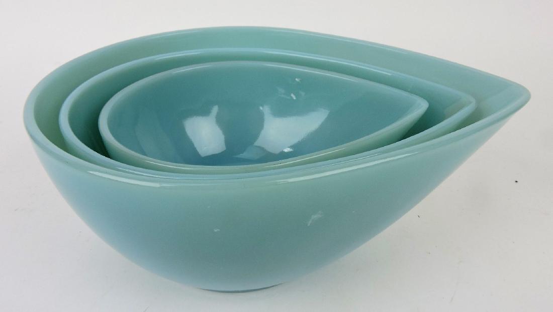 Fire King Teardrop Blue Delphite: 3 piece nested mixing bowl set
