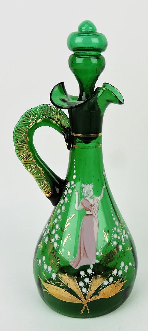 Emerald green 12 1/2" Mary: Gregory wine decanter