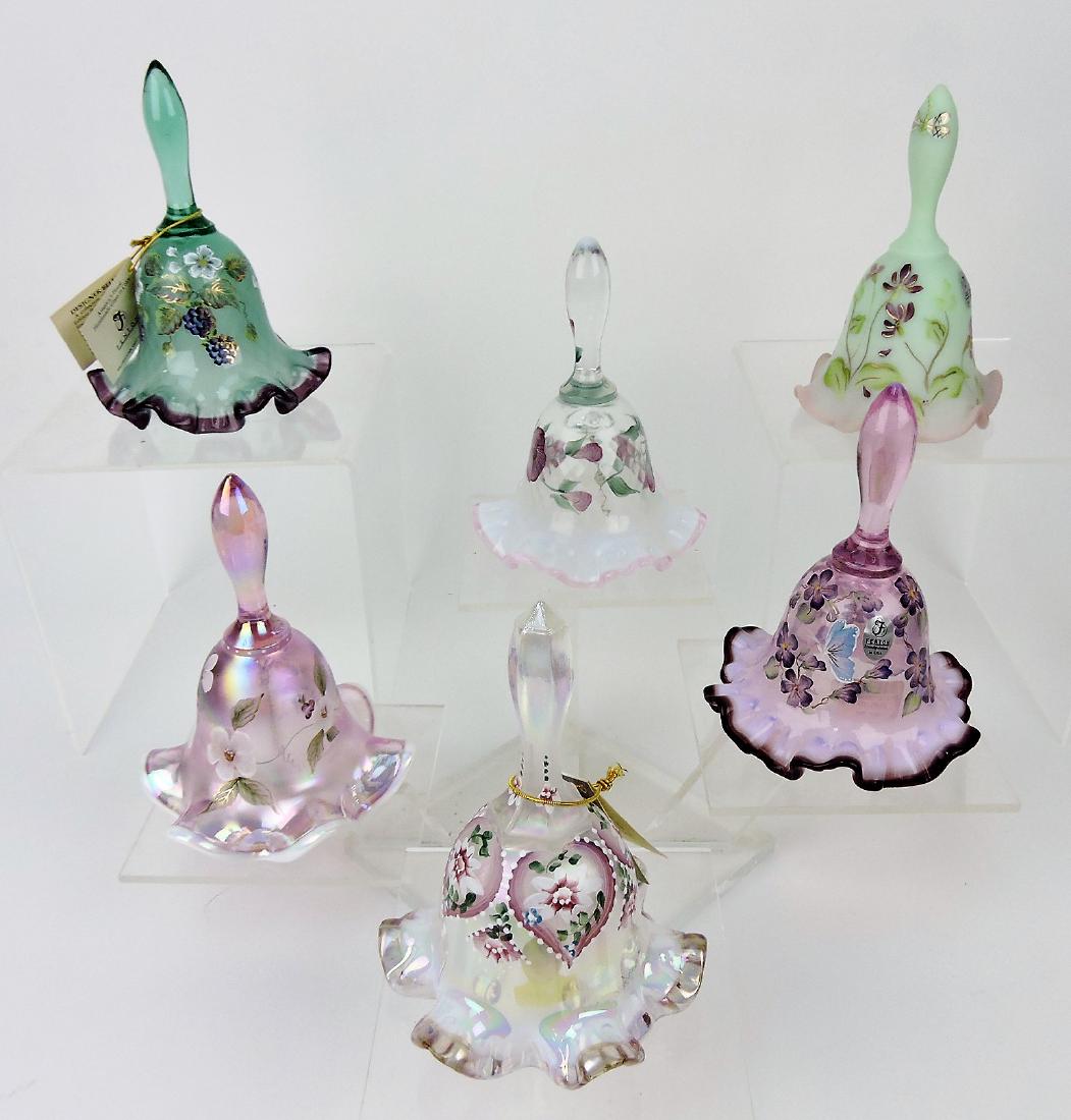 Fenton lot of 6 Burmese bells,: including some limited edition
