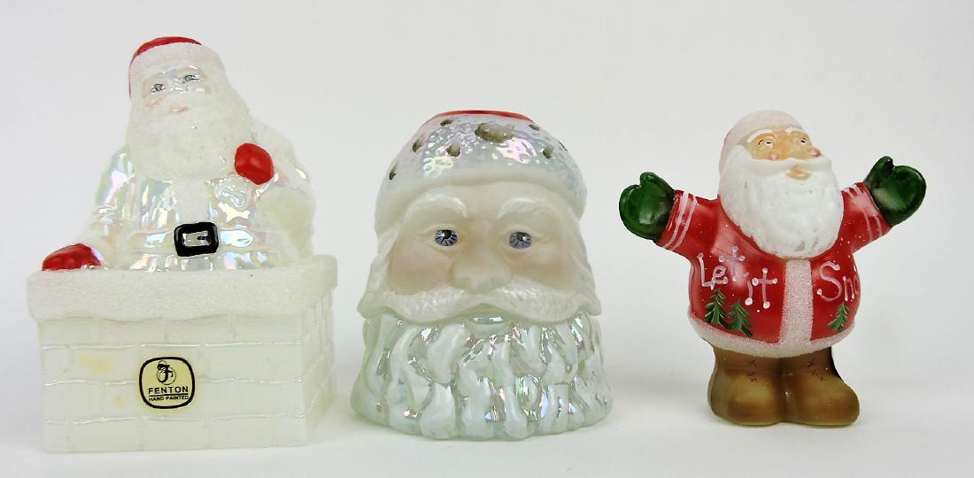 Fenton Santa lot of 3; Santa in: chimney, fairy lamp, and Santa Let It Snow