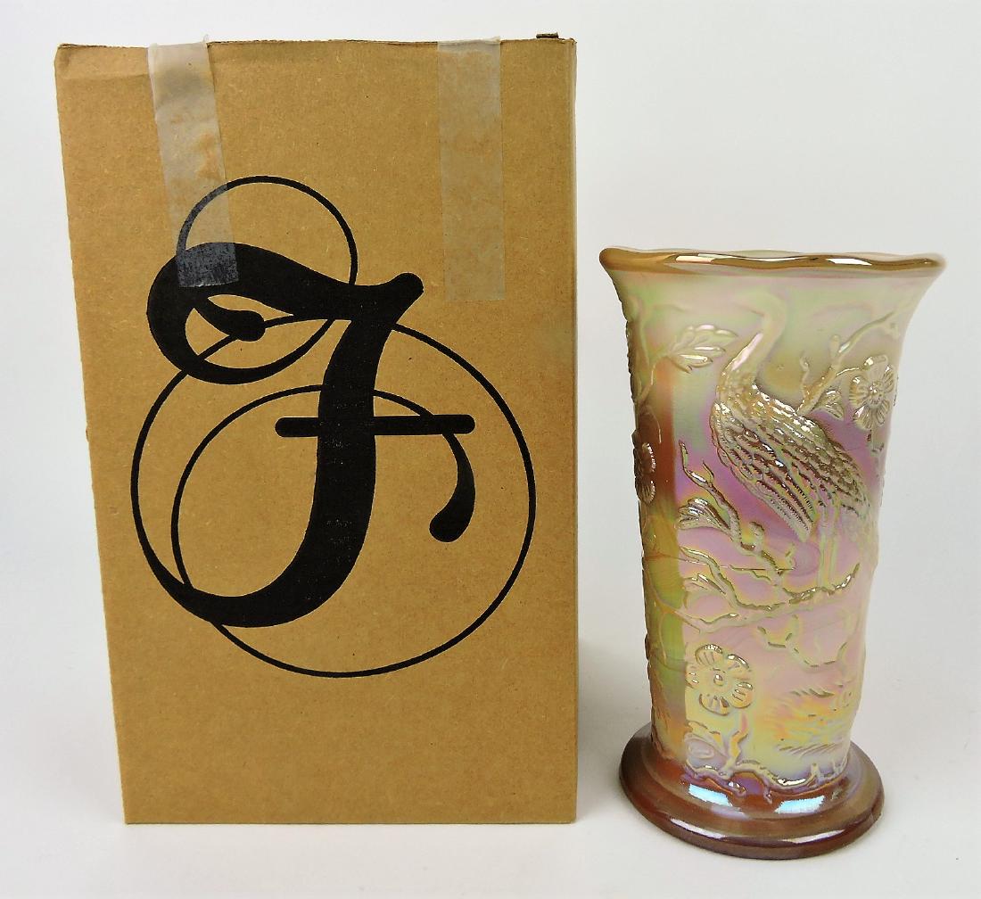 Fenton Singleton Bailey chocolate: iridescent peacock vase with box